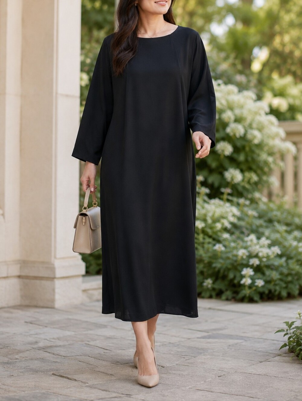 NWT H&M Black Long Sleeve Maxi Dress Batwing Sleeve Relaxed Minimalist Elegant